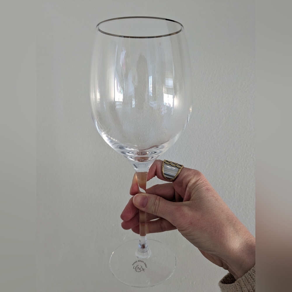 4 Solitaire Platinum by Lenox Crystal Wine Glasses